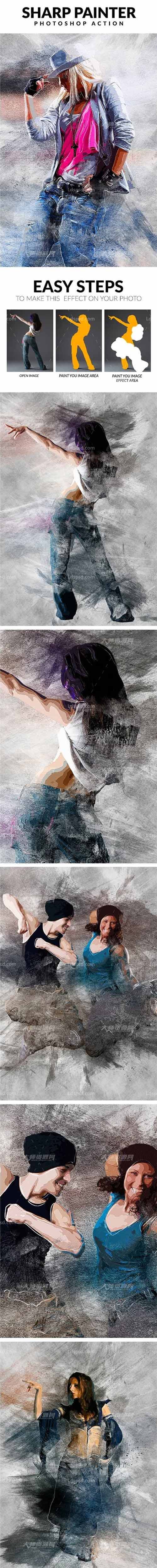 Sharp Painter Photoshop Action,极品PS动作－艺术绘画(含高清视频教程)